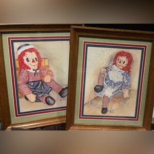 Framed Raggedy Ann  and Andy Artwork 11x14